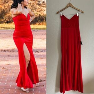 Glamorous Event Red Velvet Strapless Mermaid Maxi Dress